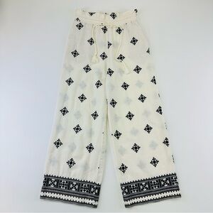 House of Harlow pullon wide leg pant XS linen blend tassel embroidered print